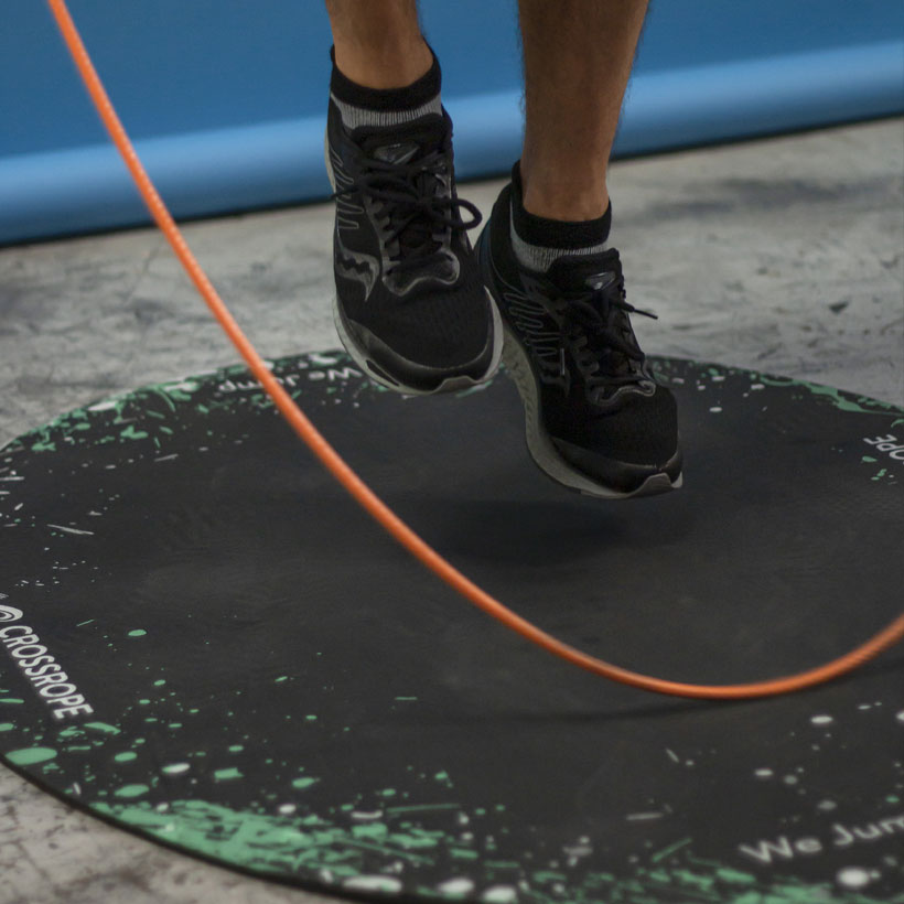 1 LB Indoor Heavy Rope* A close up view of a 1 LB jump rope being used
