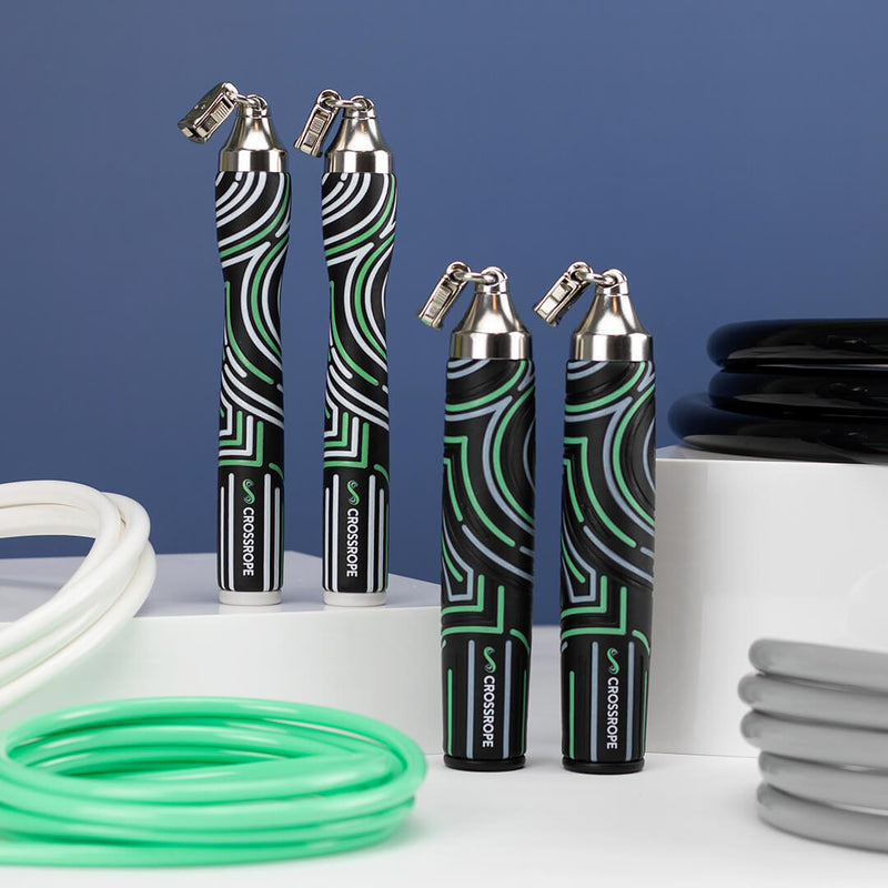Product photo for the Get Fit Jump Rope Bundle, including Slim and Power Handles and 1/4 LB, 1/2 LB, 1 LB, 2 LB jump ropes