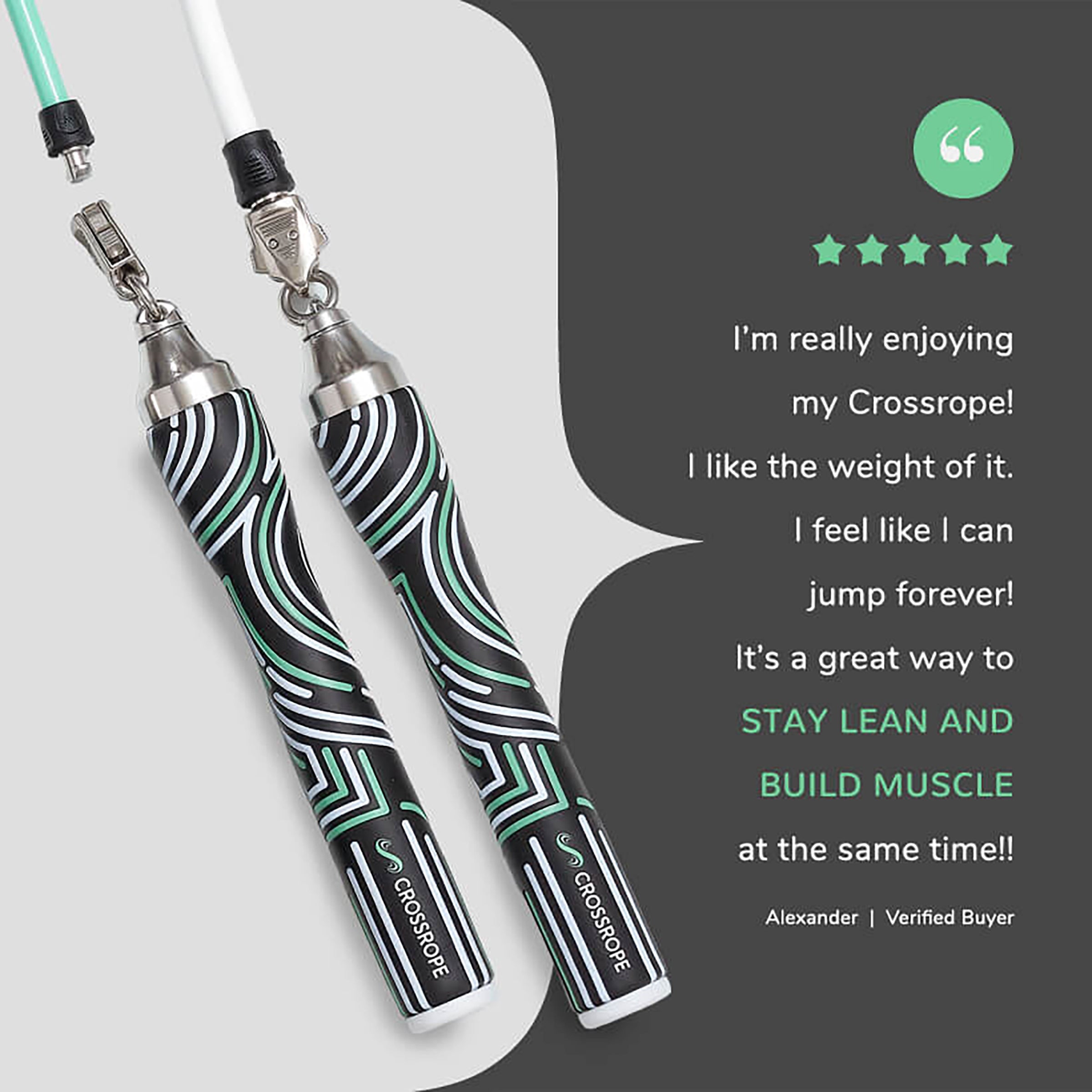 Get Lean Set Product photo of Crossrope Slim Handles with a 5 star review on a gray background