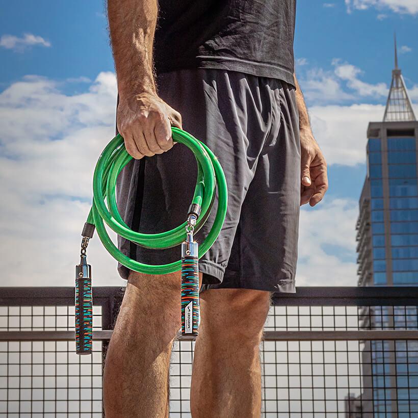 3 LB Heavy Rope (Gently Used) Man holding 3 LB Heavy Rope with Heavy LE Handles