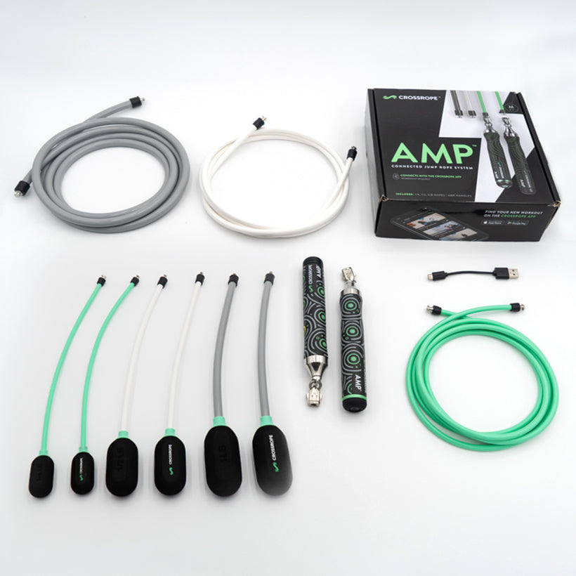 AMP Rope & Ropeless Bundle AMP Bundle components: AMP handles, 1/4 LB, 1/2 LB, 1 LB ropes, and 1/4 LB, 1/2 LB, 1 LB Ropeless attachments