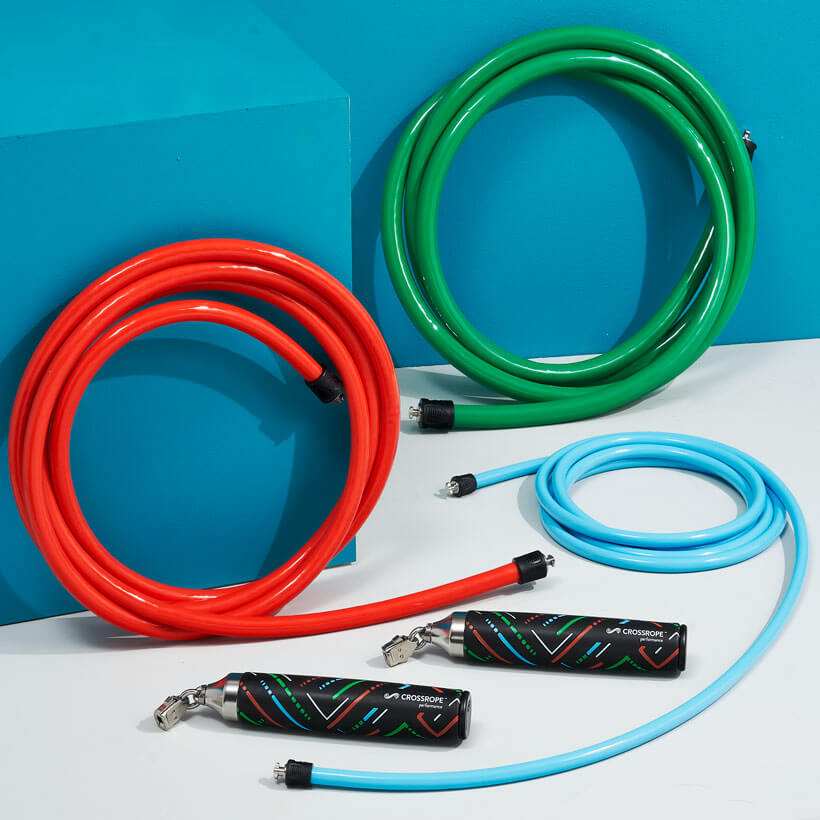 Heavy Performance Set Heavy Performance Handles with a 3/4 LB, 1 1/2 LB and 3 LB rope on a blue and white background