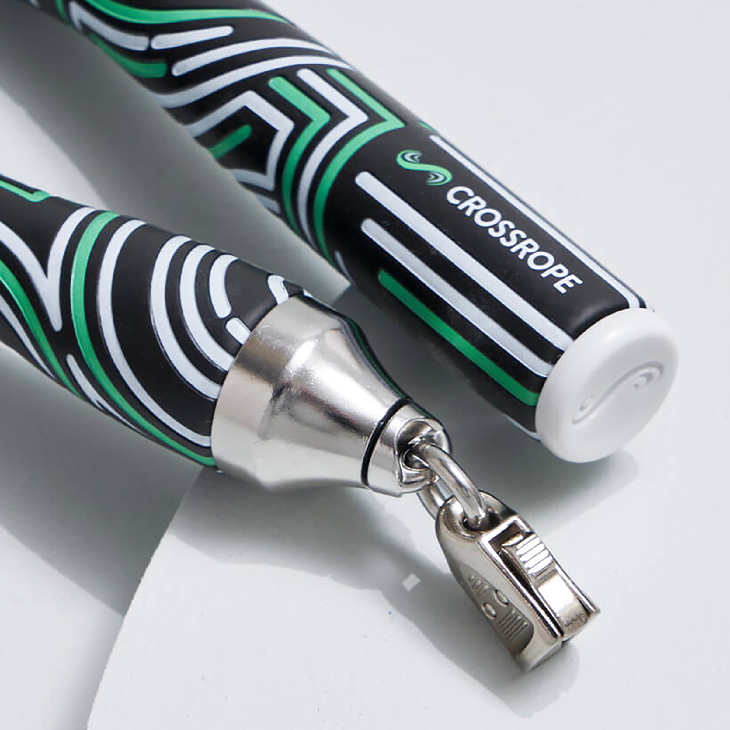 Ropeless Get Lean Set Close-up of a Crossrope Slim Handles with green and black design on a white background