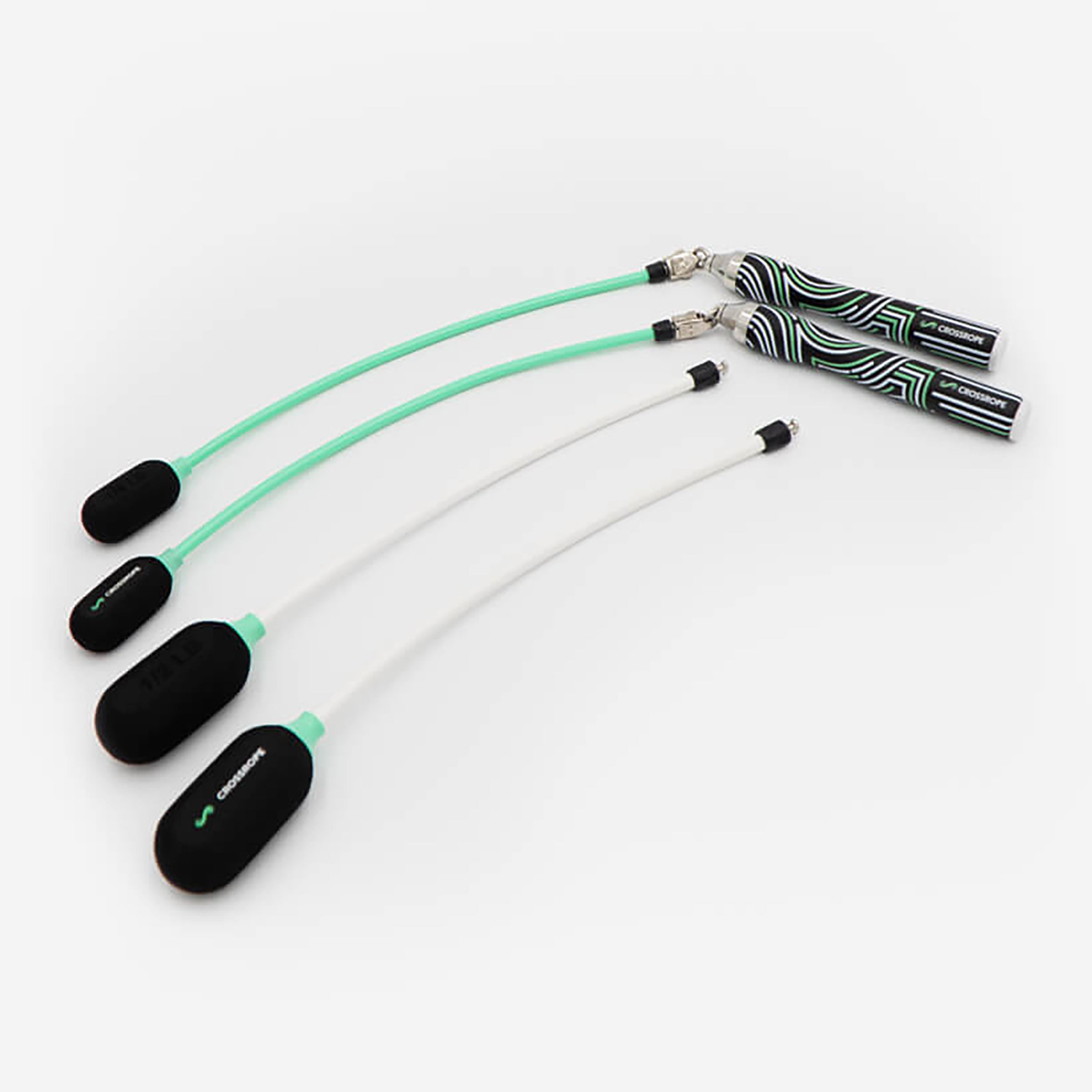 Ropeless Get Lean Set Crossrope Slim Handles and 1/4 LB Ropeless and 1/2 LB Ropeless Attachments on a light background